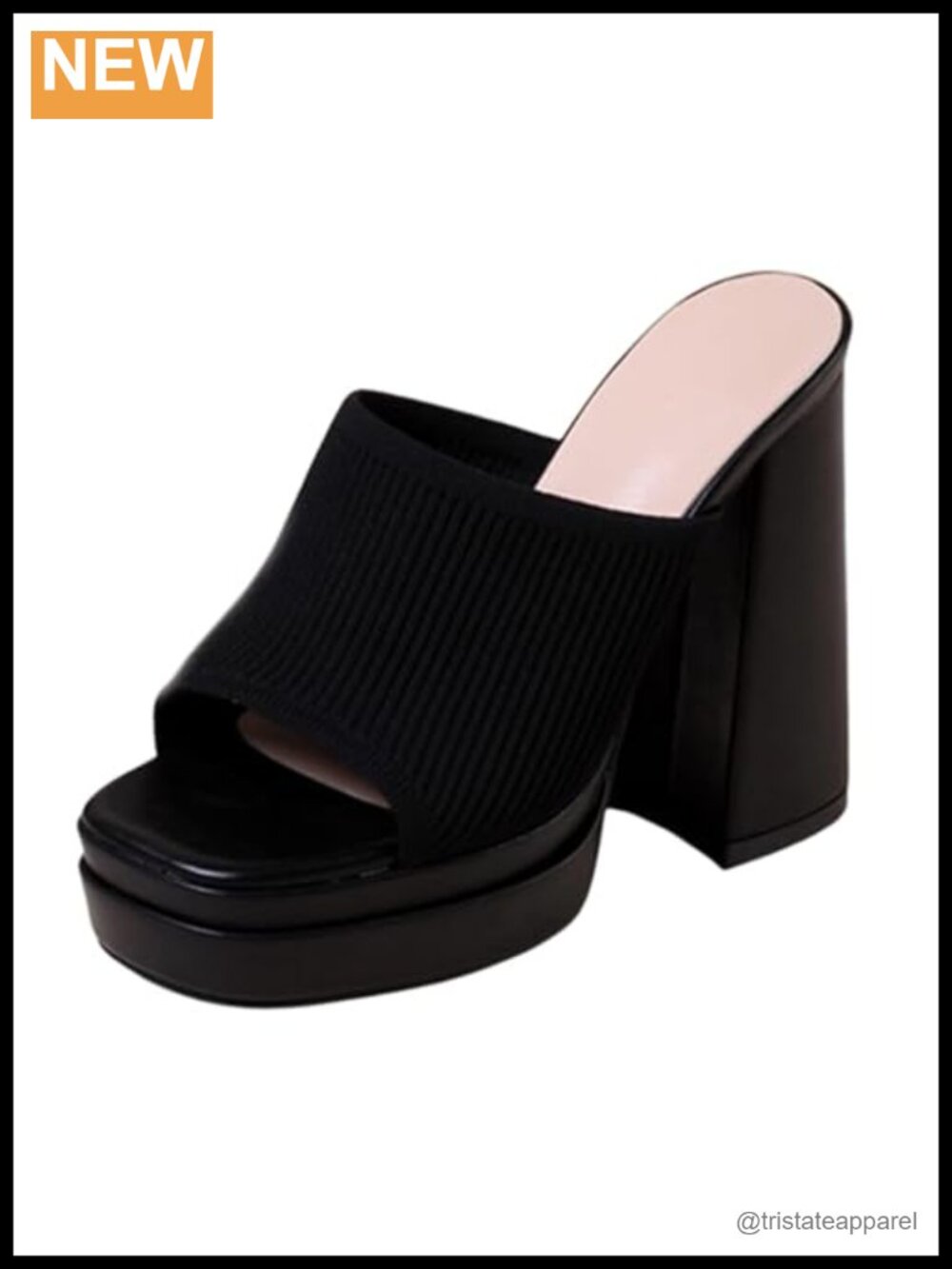 Women's Stretch Knit Platform Chunky Heel Sandals Square Open Toe Slip On